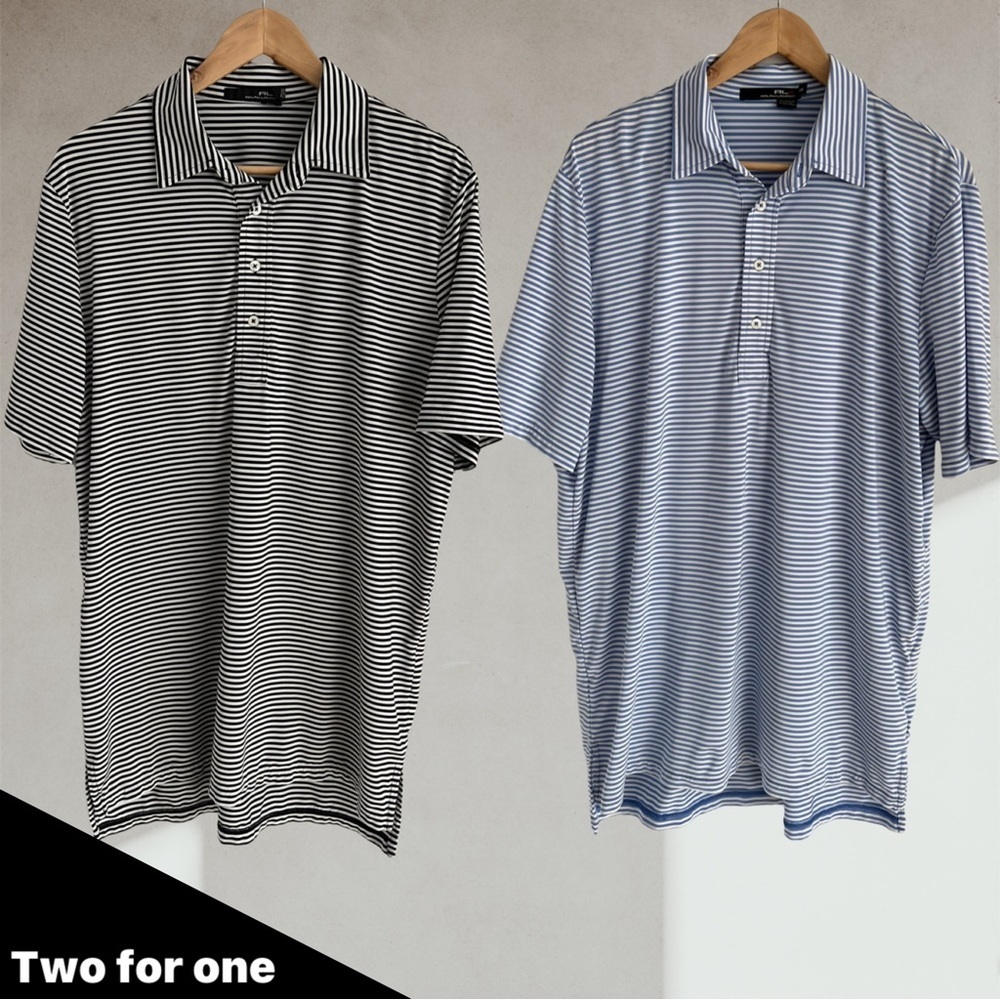 Two Ralph Lauren Golf Shirts Blue and Black Striped